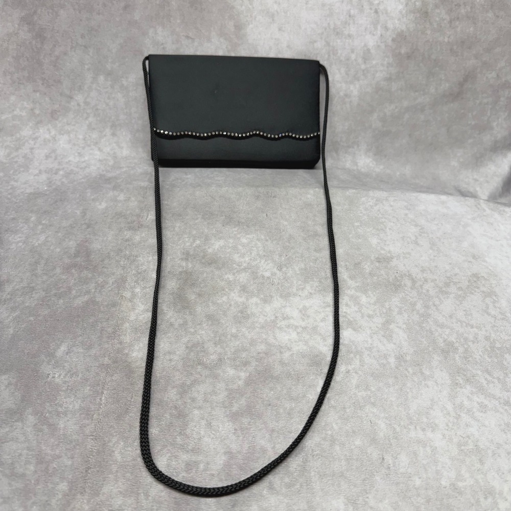La Regale Evening Bag Women OS Black Rhinestone Scalloped Satin Crossbody